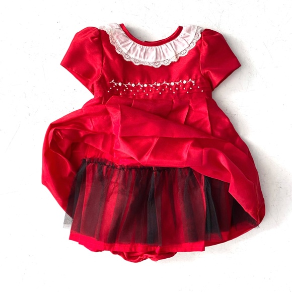 Edgehill Collection Nwt Baby Girl Ruffle Neck Short Sleeve Red Taffeta Dress - Picture 5 of 6
